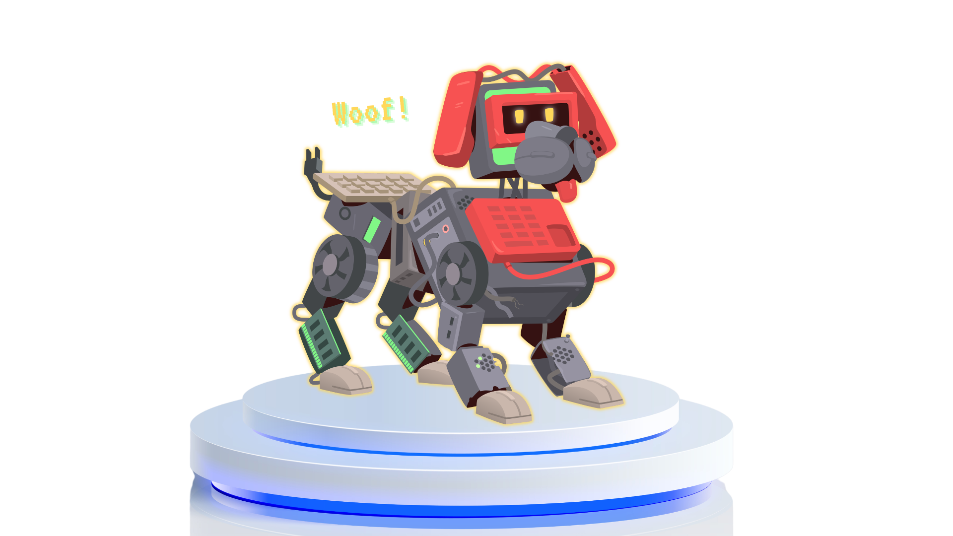 Robot dog illustration on pedestal